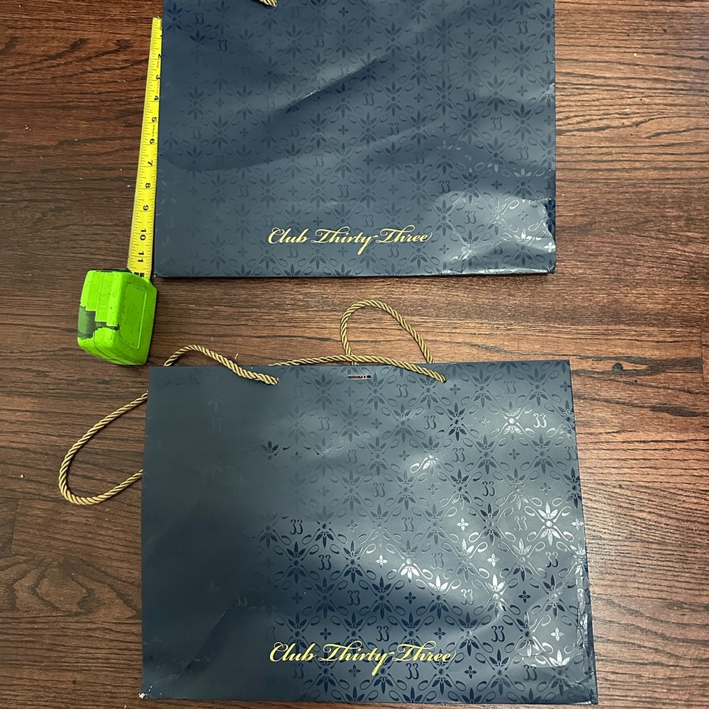 Club Thirty-Three Navy Gift Bags with Gold Rope Handles